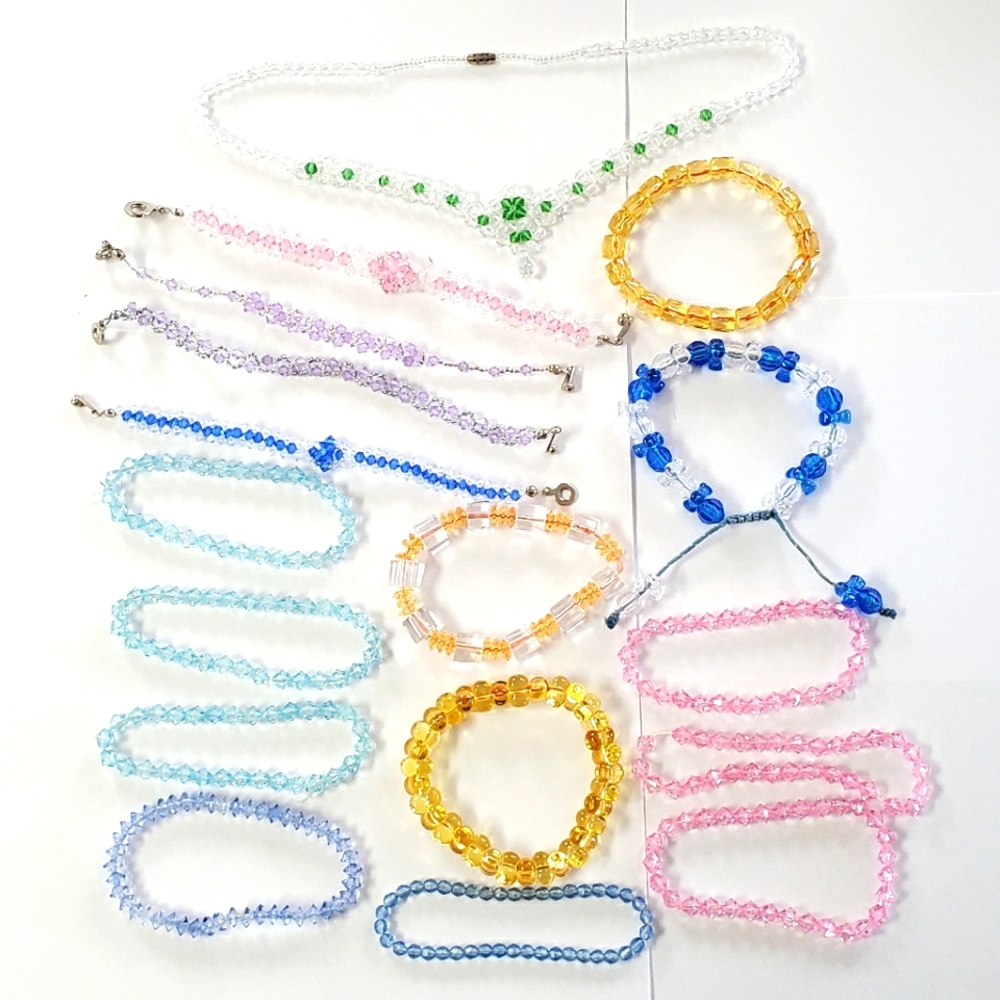 x17 NEW Crystal Bracelets Handmade! Pretty pink blue yellow bracelets necklaces
